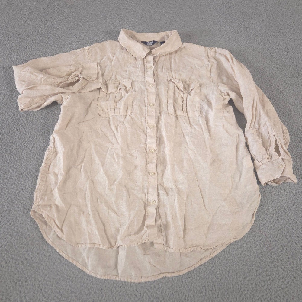 Lands' End Top‎ Womens 1X Linen Roll Tab Sleeve Relaxed Tunic Utility Pockets